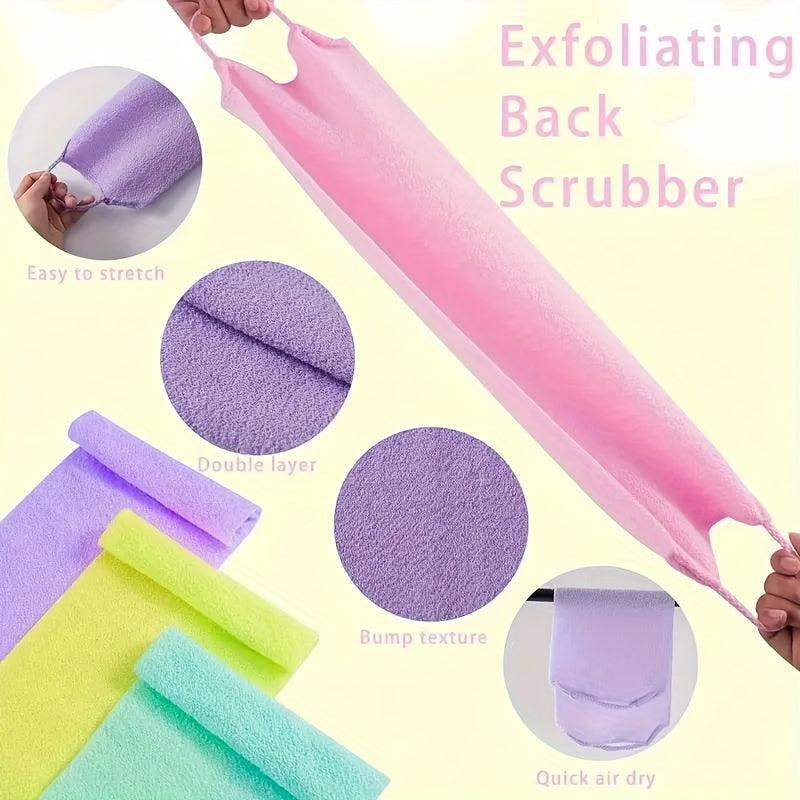 Stretchable Nylon Exfoliating Back Scrubber Gloves with Handles - Dual-Layer Body Scrub Cloth for Shower, Skin Cleaning, and Massage - Quick-Dry Towel for Men and Women