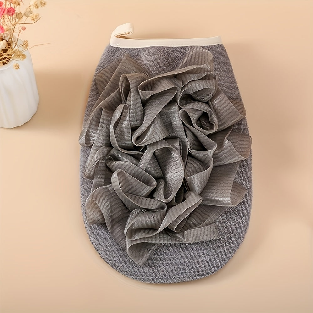 1pc Unscented Double-Sided Exfoliating Gloves - Soft, Nonslip Bath Mittens with Ruffled Design, Ideal for Dead Skin Removal, Bathroom Essentials, Bathroom Essentials|Ruffled Texture|Nonslip Mittens