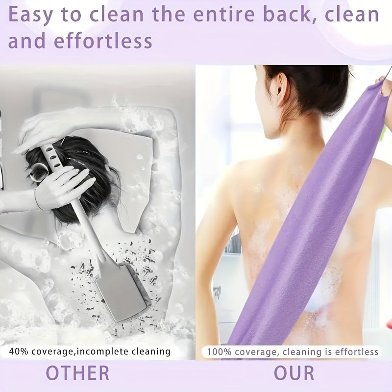 Stretchable Nylon Exfoliating Back Scrubber Gloves with Handles - Dual-Layer Body Scrub Cloth for Shower, Skin Cleaning, and Massage - Quick-Dry Towel for Men and Women